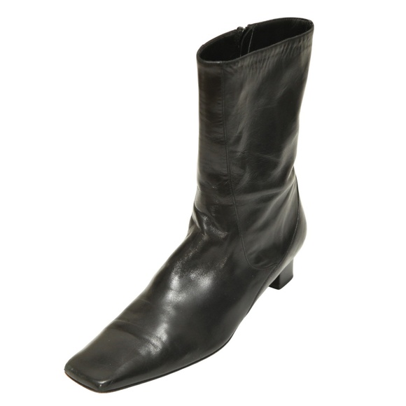 COLE HAAN Black Boots Leather Boot Mid Calf Zipper Square Toe Sz 9B - Picture 3 of 12